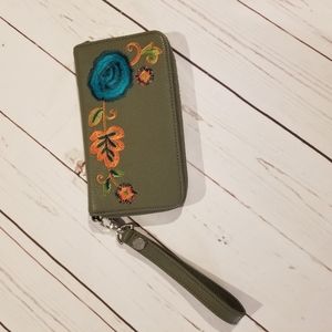 Olive Embroidered All About The Benjamins Wallet